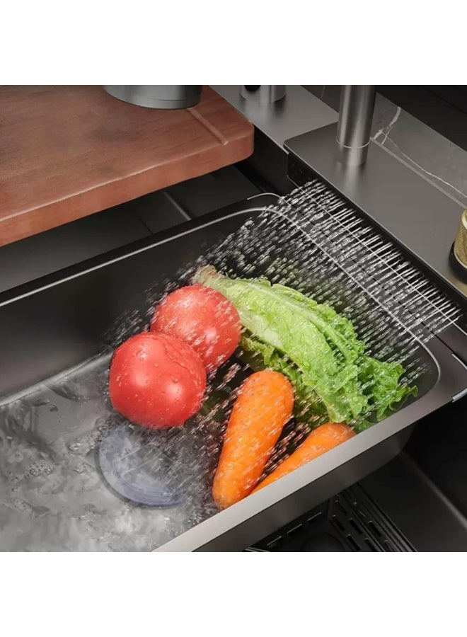 المفتاحة حوض مطبخ من الفولاذ المقاوم للصدأ 80×45 سم مع صنبور شلال - حوض مفرد مع غسالة أكواب وملحقات تركيب كاملة - تصميم عصري للتركيب السفلي/العلوي - Image 2